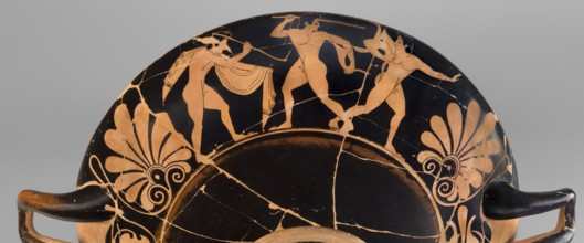 Kylix depicting youths at play, Thalia Painter 520–510 BC. A: three naked youths; B: two youths