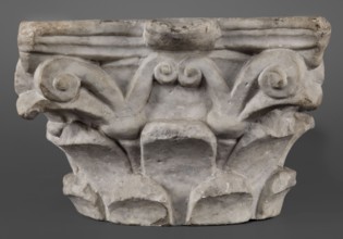Corinthian capital, Corinthian capital composed of a calathos and thick stems that bifurcate and