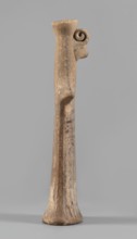Idol, Female figurine, modeled flat, widens towards the bottom to create an oval base, concave