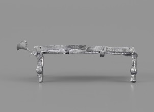 Miniature bed, votive offering or model of furniture; rests on four legs formed from square bars