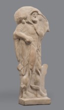 Figurine of Hermes Cryophorus, Statuette of Hermes Cryophorus striding to the right, carrying a