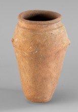 Vessel with wavy handles., Vessel with an elongated belly that widens towards the top. Short,