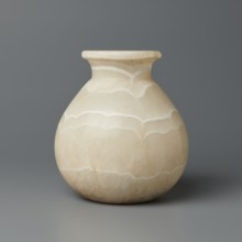Vessel, Globular vessel with a short, wide neck and a large, upturned spout, with a flattened