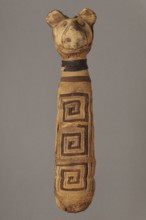 Cat mummy, Cat mummy decorated with a meander made of white and brown bandages. 30 BC–395 AD, Roman