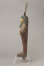 Figurine of Osiris in the form of a human mummy wearing a hemhem crown with ram's horns. On the
