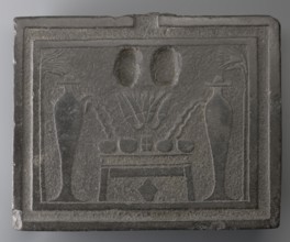 Offering table with carved offerings;, Offering table with offerings depicted: bread and two