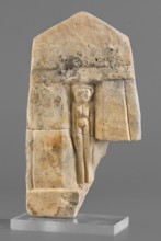 Naos stele with a female figure, small naos-shaped stele slightly tapered at the top and