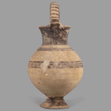 Jug, Jug on a ring-shaped foot, from which a low, wide stem extends, transitioning into a belly.