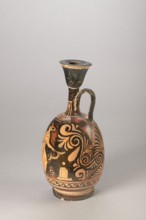 Red-figure aryballus lekythos with a depiction of Eros and a woman, Darius Painter 340–320 BC,