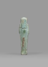 Ushabti, Mummy-shaped funerary figurine shabti, standing on a base, back supported by a