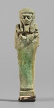 Ushabti, Mummy-shaped funerary figurine standing on a base, back supported by a pillar/pilaster.