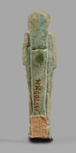 Ushabti, Wigs, funerary figurine, mummy-shaped standing on a base, back supported by a