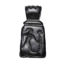 Stamp seal with figural representations. Glyptic stamp seal in the form of a truncated pyramid on a