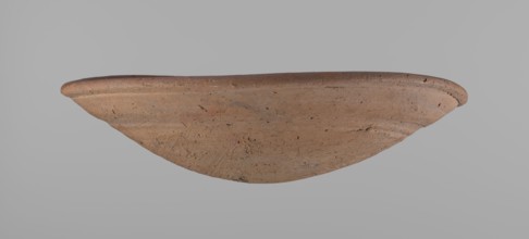 Bowl, Shallow, rounded, asymmetrical clay bowl with a flaring, irregular rim. Surface is level;