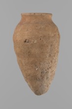 Vessel with hieratic inscription. Conical clay vessel tapering toward the bottom, irregular; widest