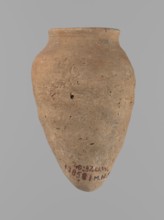 Vessel with hieratic inscription. Conical clay vessel tapering toward a pointed bottom; irregular