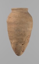 Vessel with hieratic inscription. Hand-made clay vessel, turned in the upper part neck, spout.
