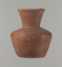Vessel, Medium-sized clay jug with a biconical body, widest at about half its height; wide
