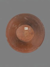 Bowl, Deep, cup-shaped clay bowl with a slightly convex bottom and sides arching upwards; straight,