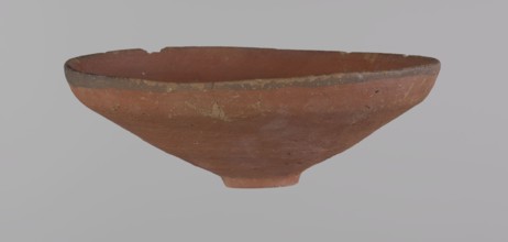 Bowl, Egyptian painted pottery bowl with conical shape and ring-shaped foot. Straight rim slightly