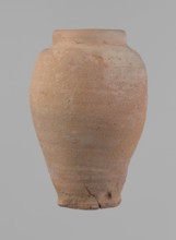 Vessel, Beer jug of a slightly irregular, conical shape with a wide, very short neck and a flat