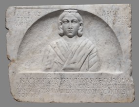 Funerary stele with a depiction of the deceased Hermiones and a Latin inscription, unknown Roman