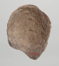 Female votive head, Female head with long, straight hair falling to the shoulders. Neck partially
