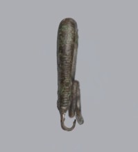 Arched fibula, one-piece fibula with an arched bow made of a round bar, decorated with groups of