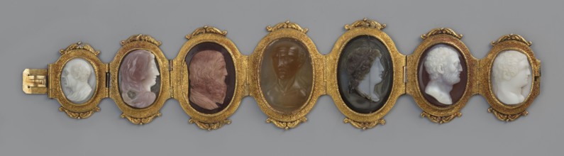 Bracelet with cameos, made by, attributed to Roniker, E. purchased; portraits, gems, goldsmithery;