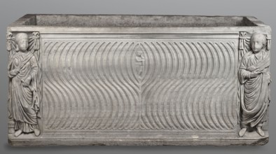 Sarcophagus with a depiction of a married couple and a shepherd, unknown Roman workshop. A large