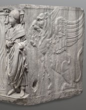 Sarcophagus with a depiction of a married couple and a shepherd, unknown Roman workshop. A large