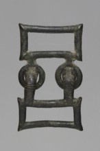 Buckle, Bronze buckle consisting of two rectangular parts with joints; one part has hooks shaped as