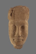 Sarcophagus mask with fragment of a wig above the forehead and a preserved piece of the neck. Very