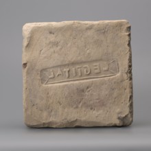 Hypocaust brick with stamp impression, square. From a hypocaust post. Negative stamp, 2nd half of