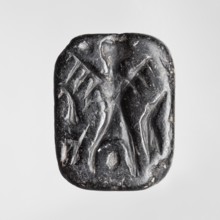 Rectangular stamp seal with a handle in the form of a protruding ridge along the axis of the seal