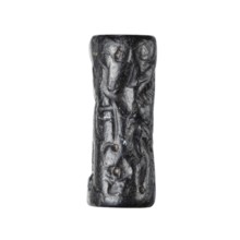 Cylinder seal with a mythological scene, unknown Cypriot workshop; mythological scene depicting two