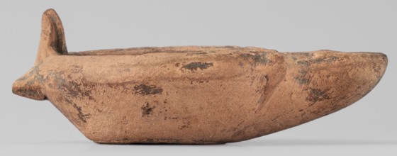 Lamp decorated with a depiction of a gladiator so-called Samnite, unknown Roman workshop; oil lamp;