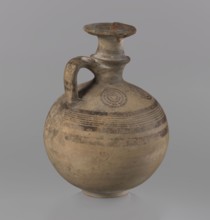 Cypriot jug, painted pottery, Jug with a flat foot, spherical body, high narrow neck with a