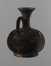 Aryballus lekythos, Reddish-brown clay with black, slightly shiny, well-covering varnish, including