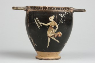 Skyphos, Skyphos with painted decoration. Engraved ornament at the upper edge of the vessel: an
