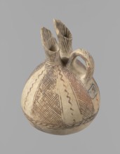 Jug, unknown Cypriot workshop. White painted ware jug with a spherical bottom and bulging,