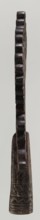 Processional cross, Ethiopian workshop. Pear-shaped frame depicts Christ on the cross with John and