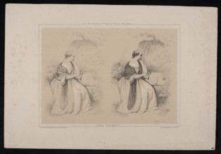 Lady Seated at a Monument; lithograph published by Gihaut Freres Paris, 1815–1871; lithographer: