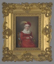 Helena Radziwill, née Przezdziecka 1752–1821, with grey hair, in a red dress, sitting on a chair
