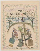 Name day card for Maria Mickiewiczówna by Tadeusz Makowski 1882–1932. Drawing on both sides of a