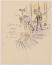Name day card for Maria Mickiewiczówna, by Tadeusz Makowski 1882–1932; includes self-portraits and