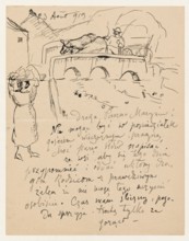 Letter to Maria Mickiewiczówna with a drawing view of the bridge in Espaly, Makowski, Tadeusz