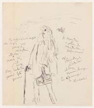 Letter to Maria Mickiewiczówna with a drawing: self-portrait of the artist in a coat and beret,