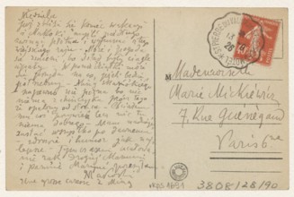 Postcard to Maria Mickiewiczówna by Tadeusz Makowski 1882–1932; postcard, manuscript letter;