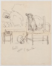 Letter to Maria Mickiewiczówna with the drawing lundi apres l'operation Makowski lying in bed with